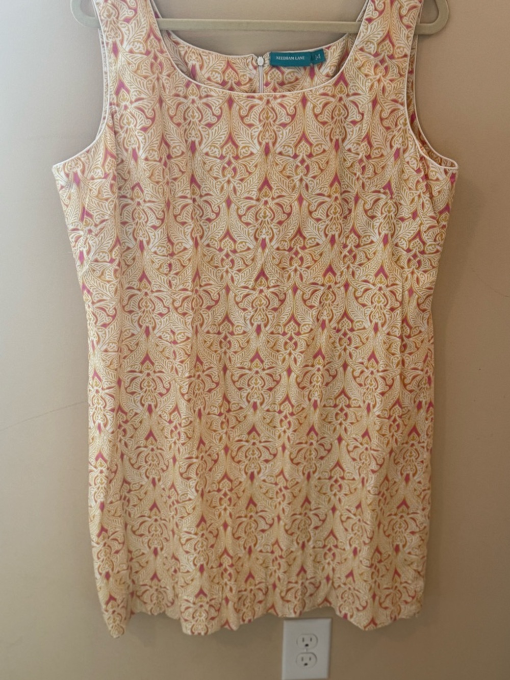 NEEDHAM LANE  Shift dress swirl pattern yellow pink cotton Size 14